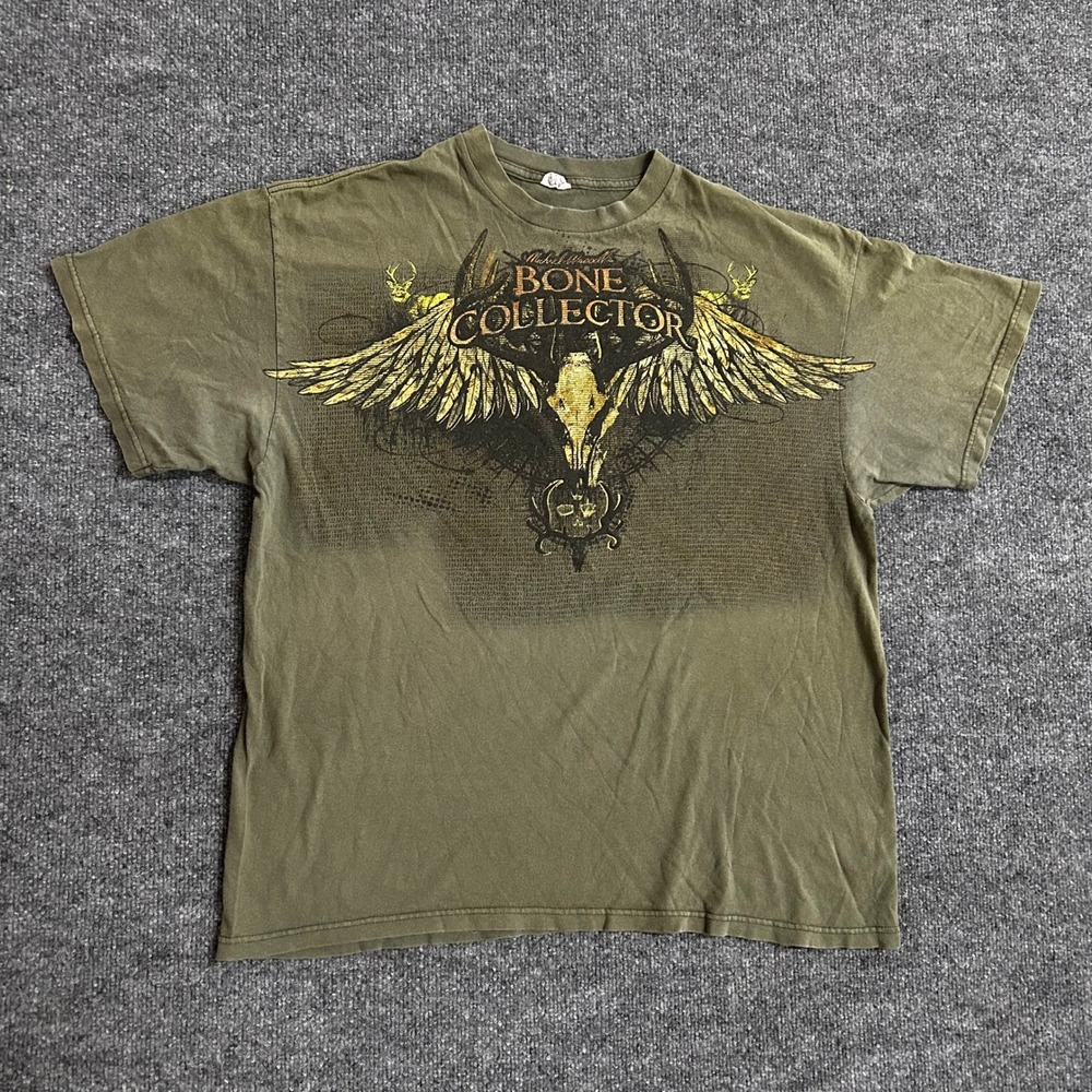 Bone Collector T-Shirt Mens Size XL Olive Green Graphic Hunting Winged Skull Tee